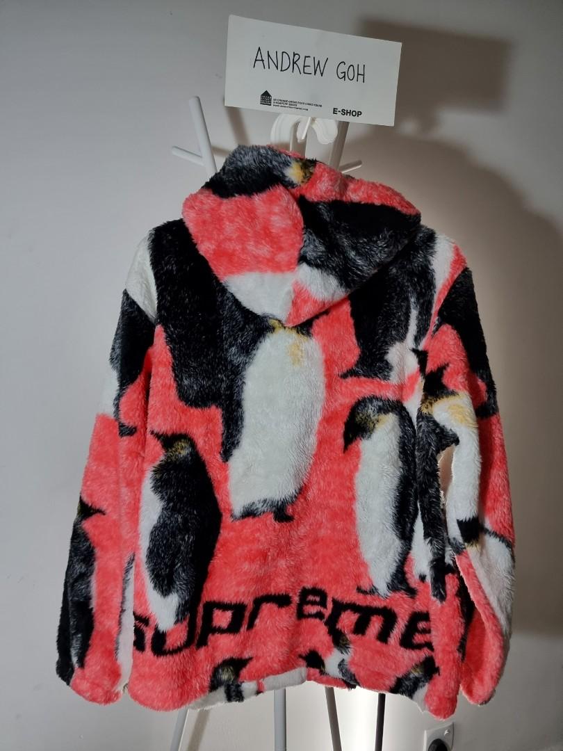 Supreme Penguins Hooded Fleece Jacket Pink
