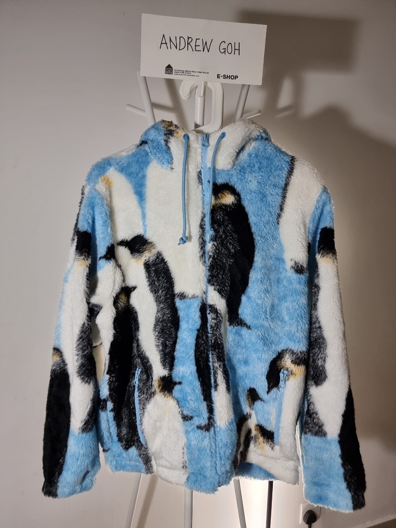 Supreme Penguins Hooded Fleece Jacket Blue, Women's Fashion, Coats