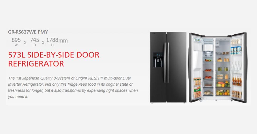 Toshiba 573L Side By Side Inverter Refrigerator With Auto Ice & Water Dispenser GRRS637WEPMY