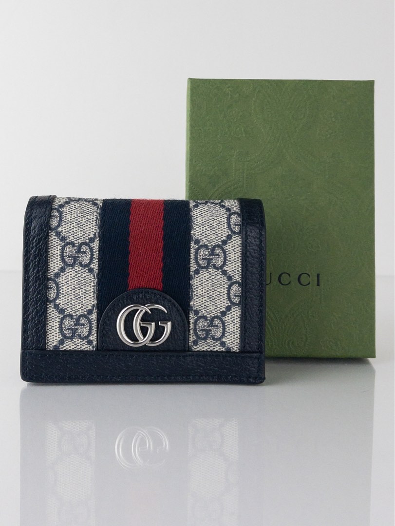 New Gucci Ophidia Card Wallet 523155 - 4166 Gg Navy Blue Bi-Fold Designer