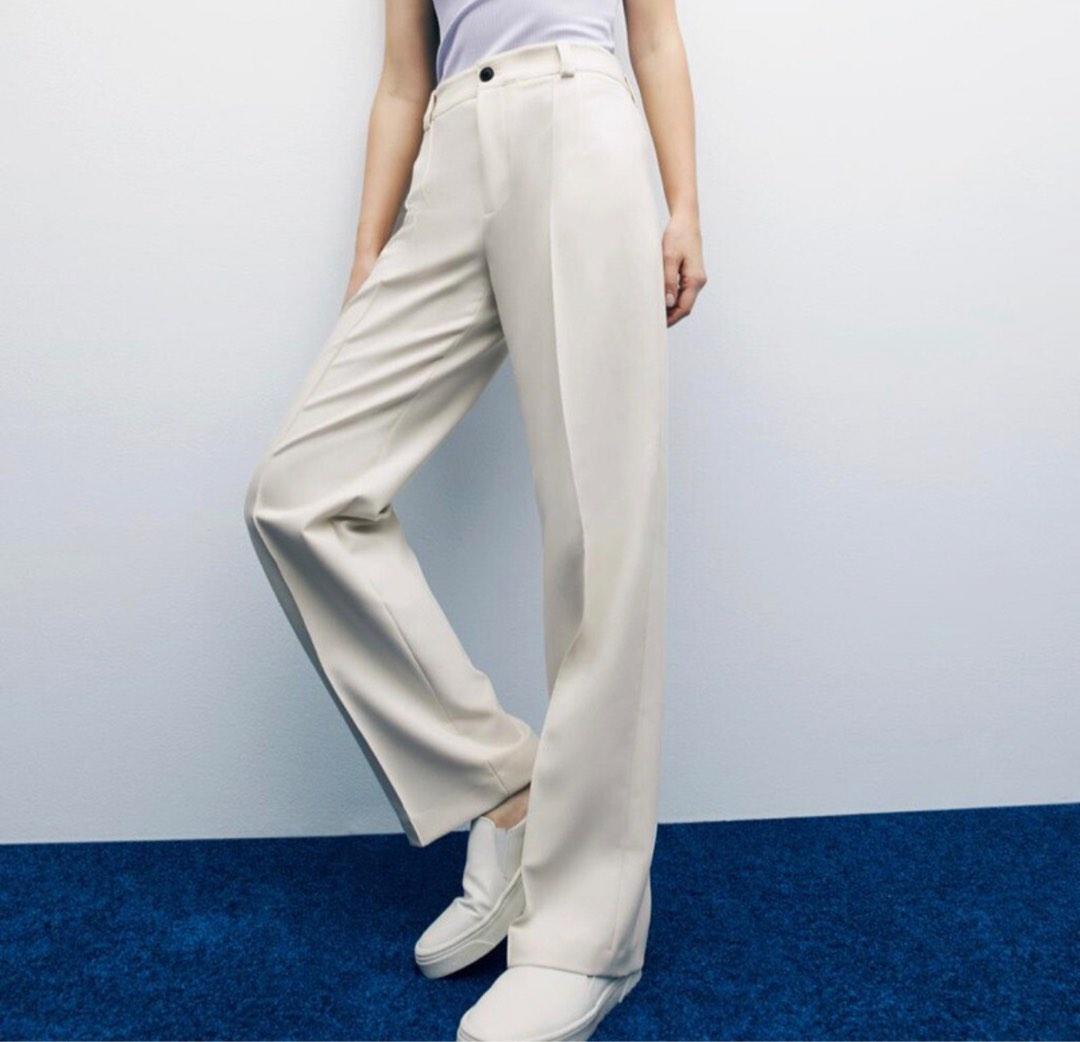 Zara Wide Leg Trousers Oyster White, Women's Fashion, Bottoms, Other  Bottoms on Carousell
