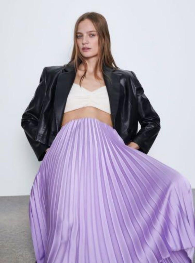 Purple pleated skirt zara online