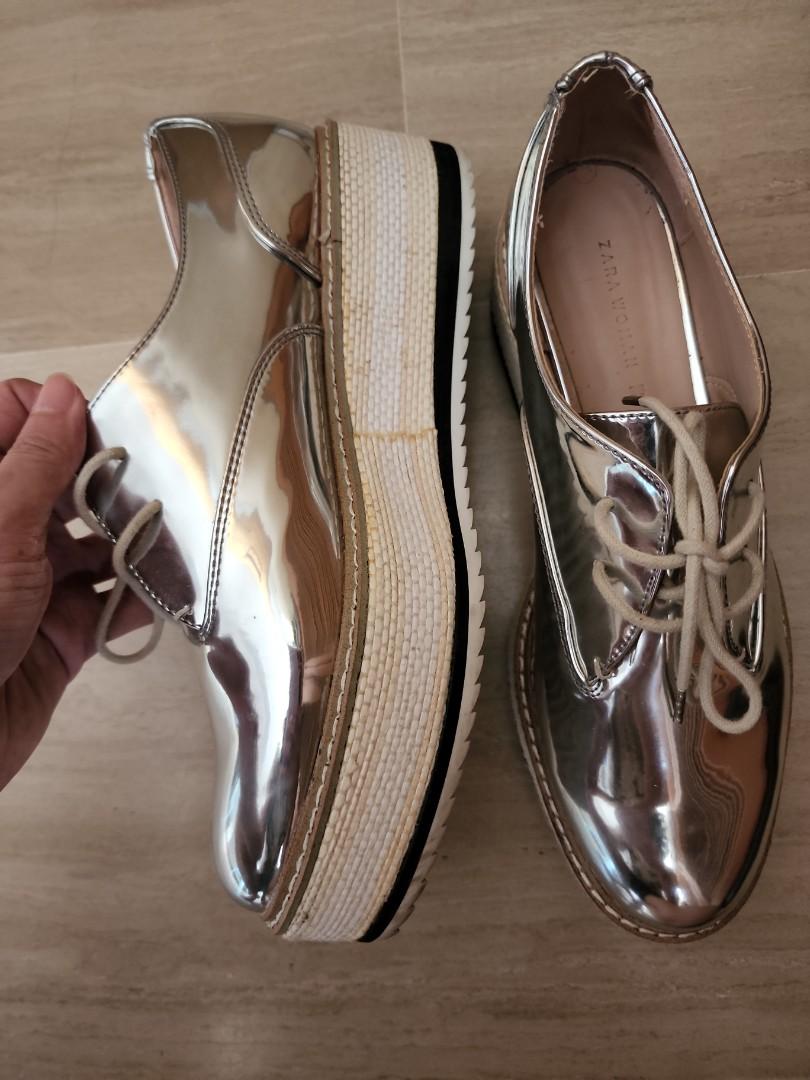 Zara Women Silver Metallic Loafers Shoes Women s Fashion Footwear Loafers on Carousell