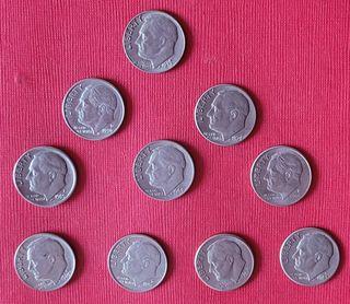 賠本出清／1早期美金各年代（羅斯福）ONE DIME錢幣（10枚合拍，保真，美品）.#618年中慶