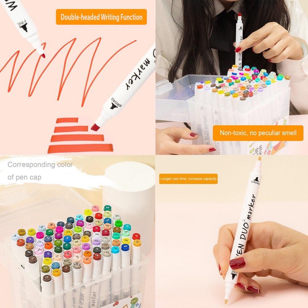 48 Color Dual Tip Pen Nontoxic Marker Set Sketch Markers Brush Pen