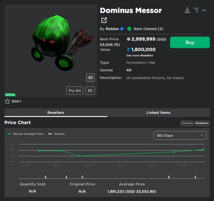 🔥 Roblox Limited (Dominus Messor) x2, Video Gaming, Gaming