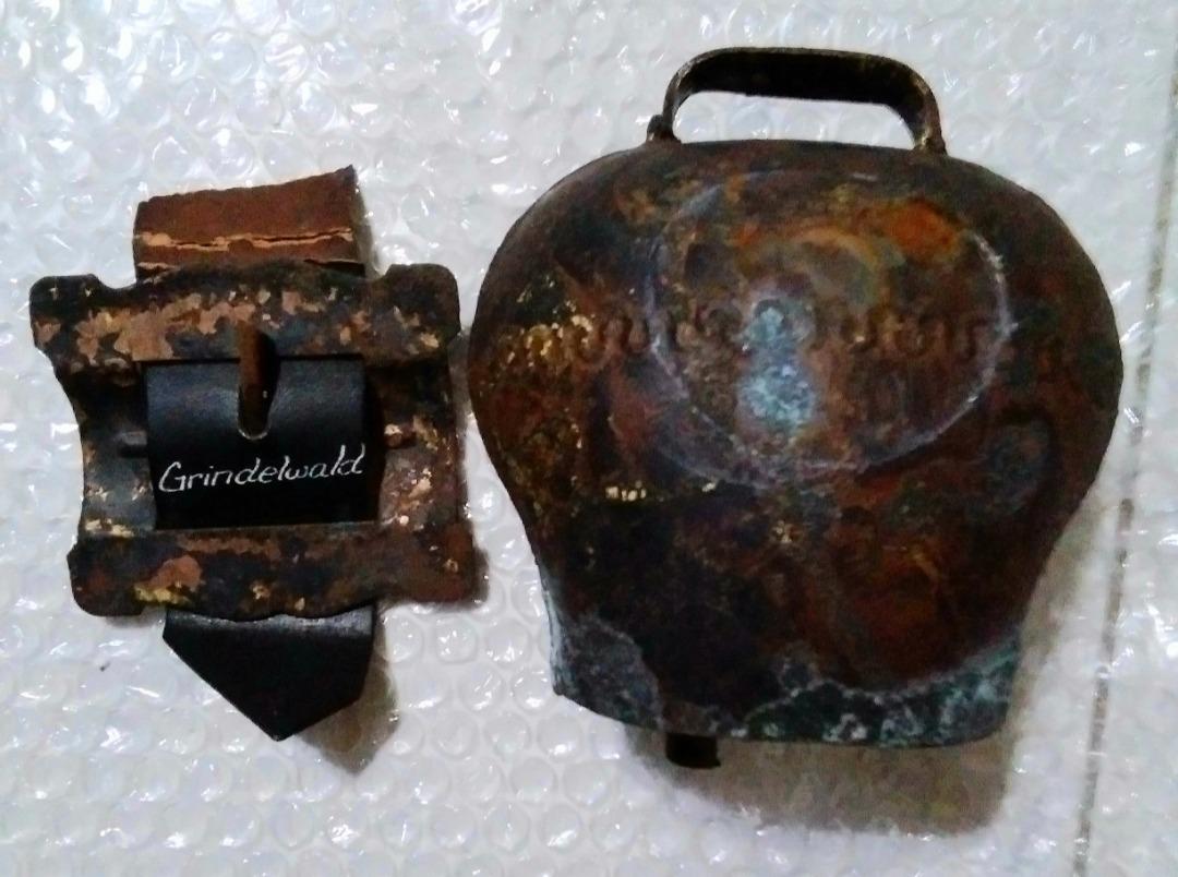 Antique Swiss Cow Bell with Dried Out Leather and Belt Buckle, Hobbies