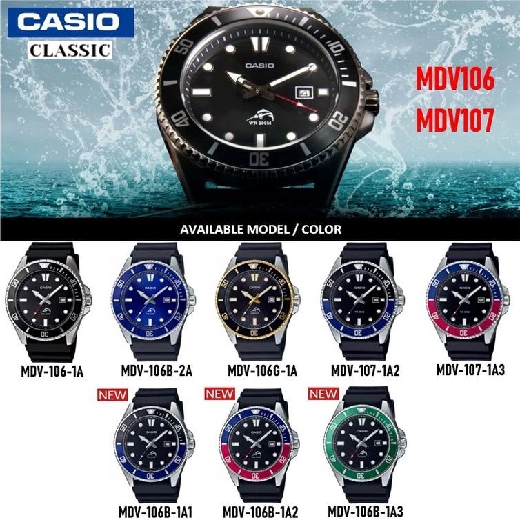 Brand new Original Casio Duro Marlin quartz diver watch Mdv Mdv106 1AVCF Mdv106B Mdv106 1B Black Gold Mdv106G 1AVCF Blue Mdv106B 2AVCF Blue Red