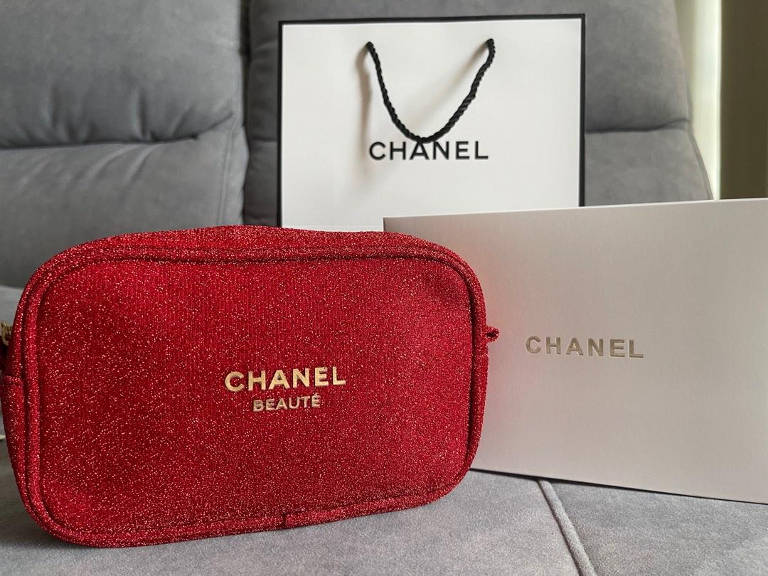 Chanel Beaute Red Glitter Makeup Pouch / Cosmetic Pouch