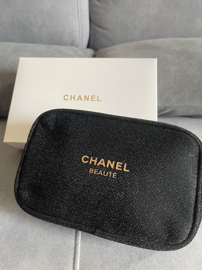 Chanel Beaute Black Glitter Makeup Pouch / Cosmetic Pouch
