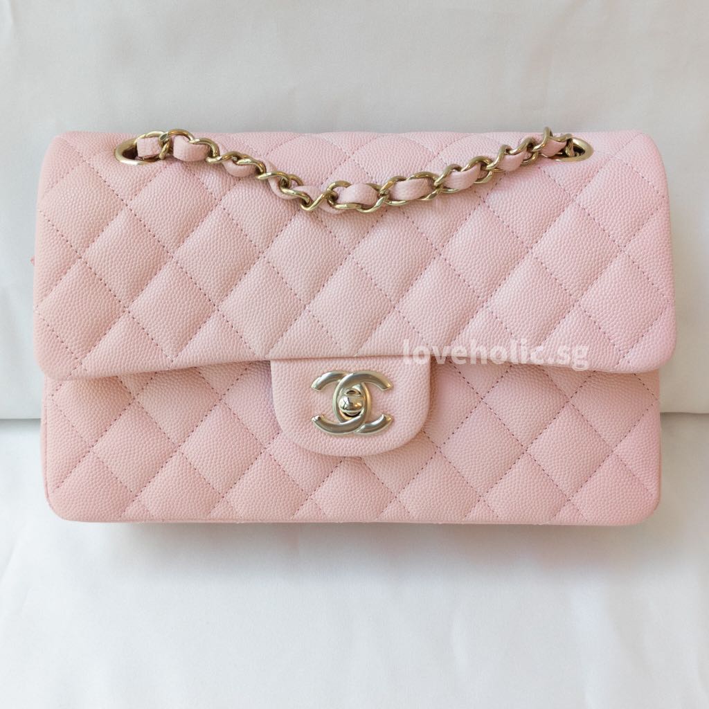 Chanel Classic Flap Small  22B Light Pink Caviar Light Gold Hardware  sku1410, Luxury, Bags & Wallets on Carousell