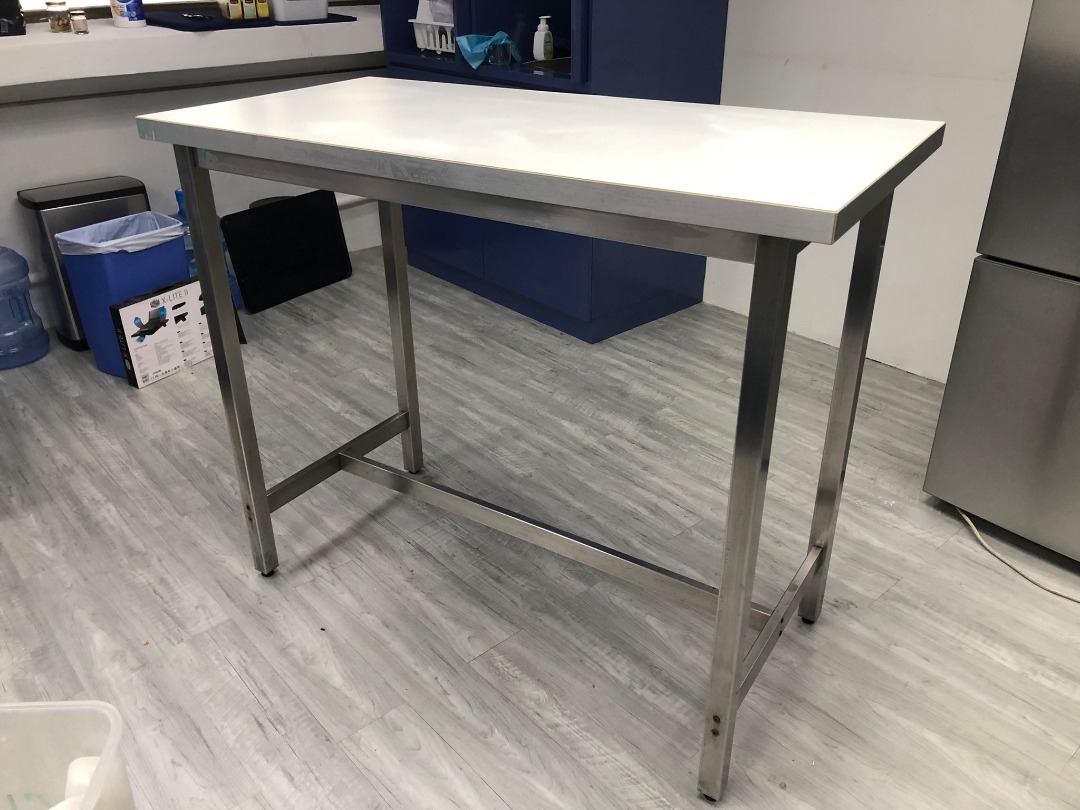 Custom Stainless Steel Hightop Island Table with Adjustable Feet, Furniture & Home Living