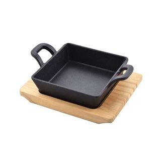Edge Square Sizzling Plate With Wood Holder