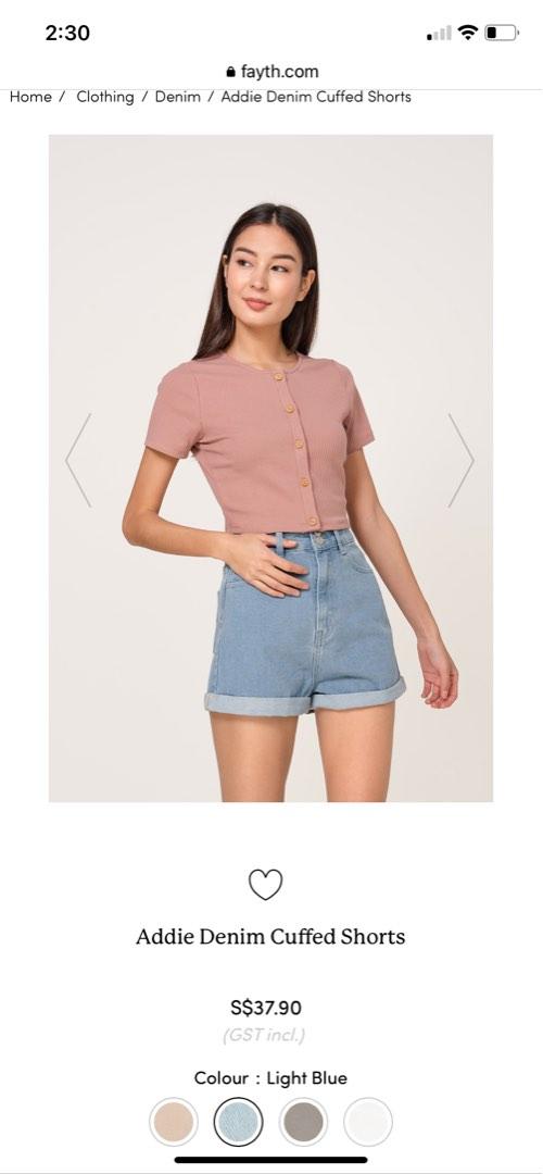 Cuffed coloured denim shorts