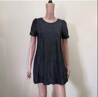 Glittery Dark Gray Balloon Hem Stretchable Dress