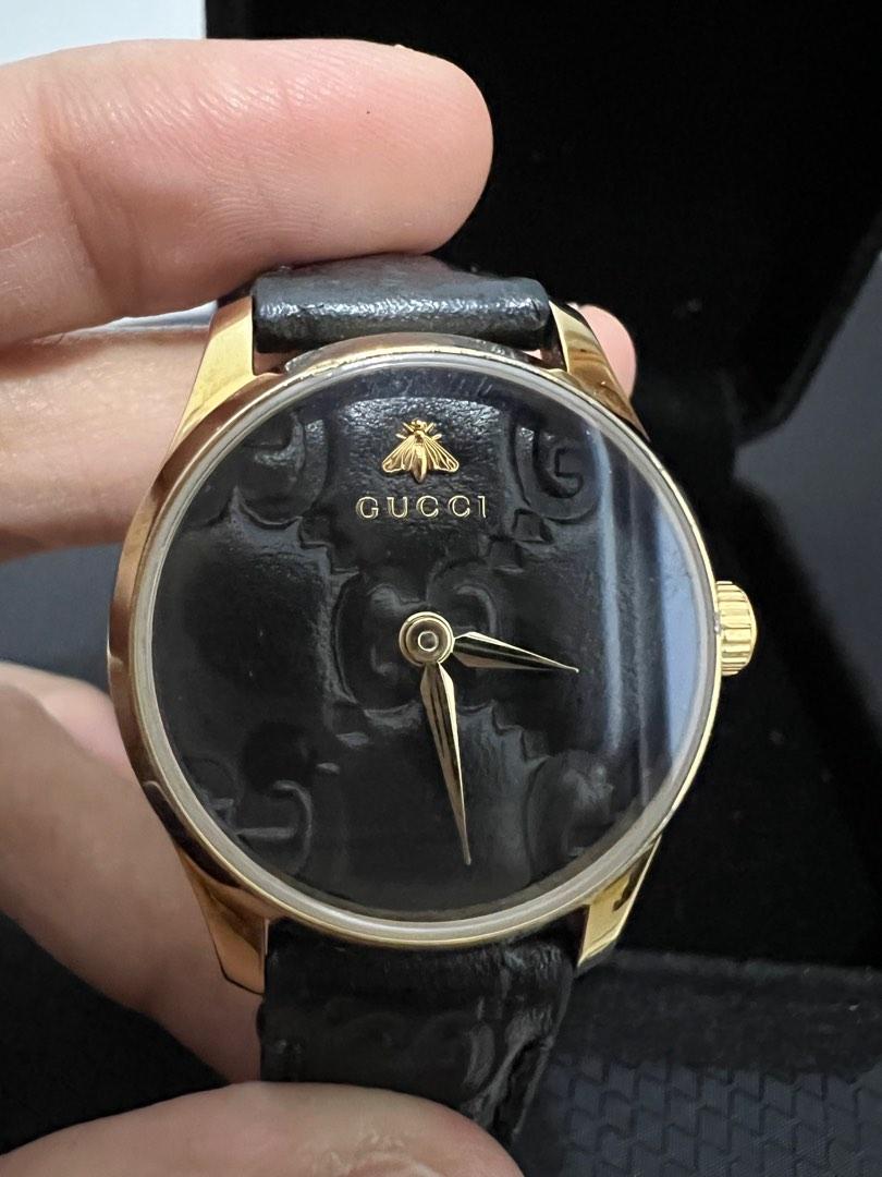 Gucci G Timeless Quartz Black Dial Black Leather Strap Watch For Women - YA126581A
