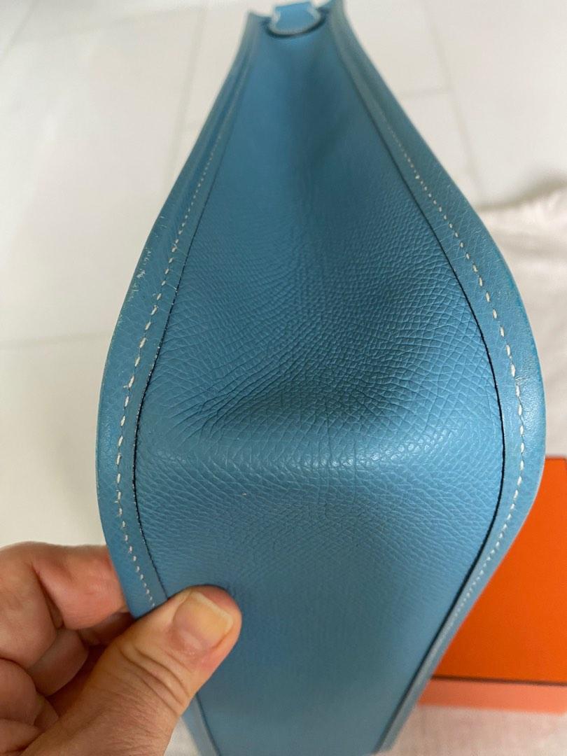 Authentic Hermes Blue Epsom Leather Vespa PM Shoulder Bag