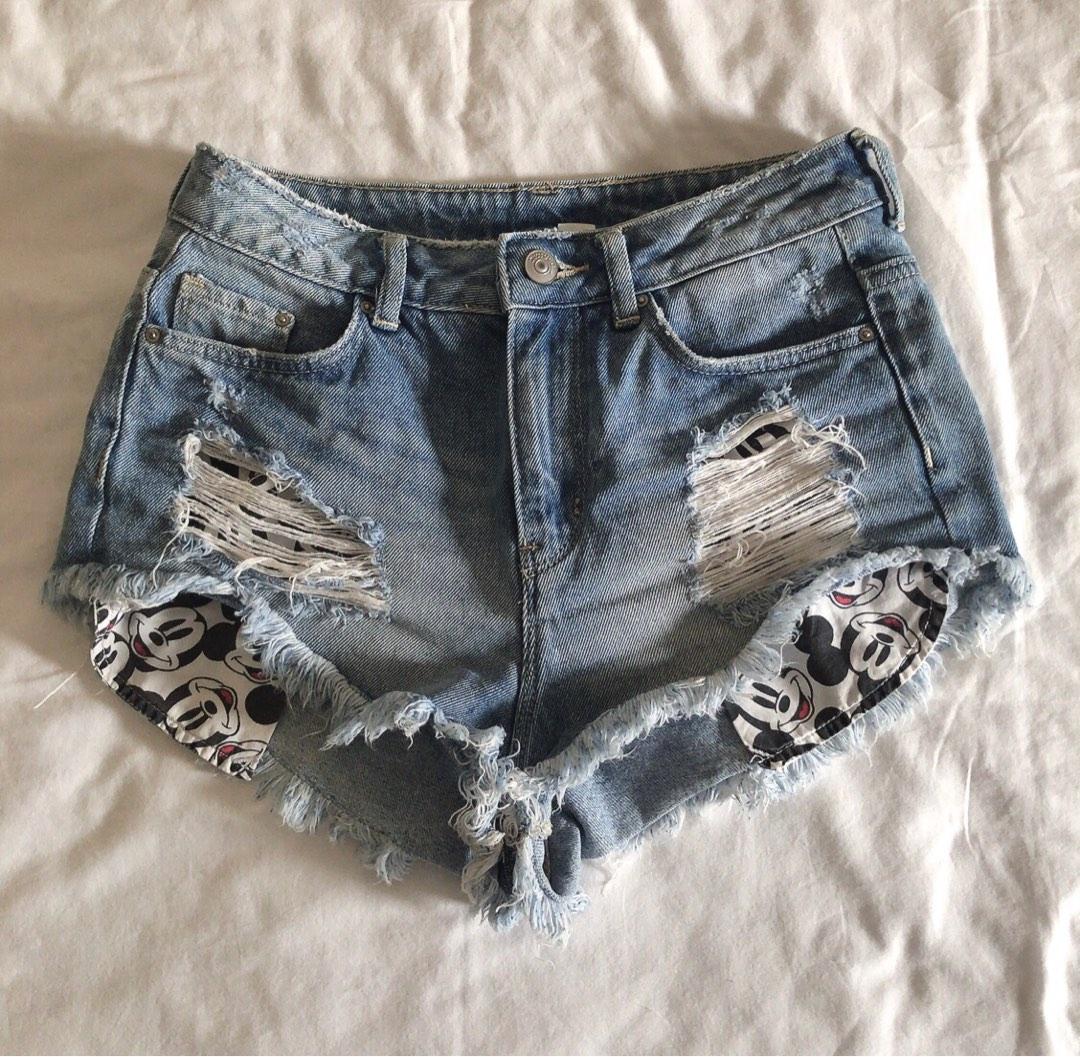 H M Mickey Mouse Ripped Denim shorts