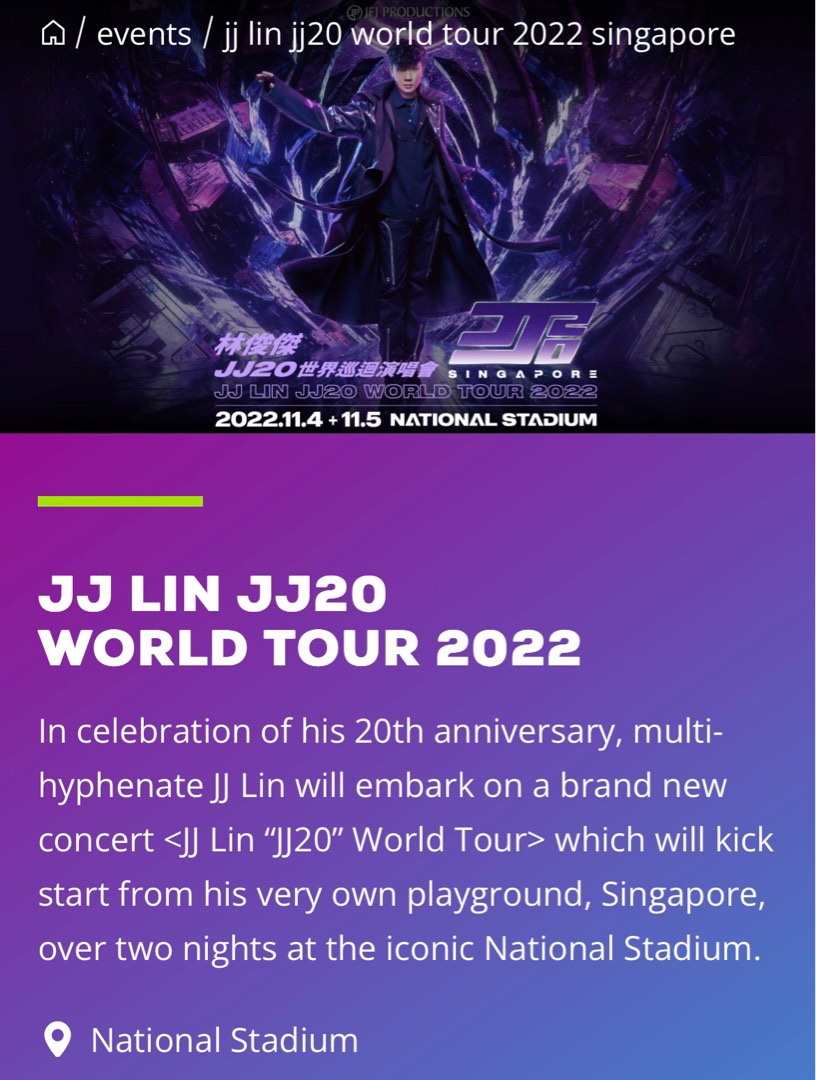 JJ Lin JJ20 World Tour 2022 4 Nov 2022 7pm, Tickets & Vouchers