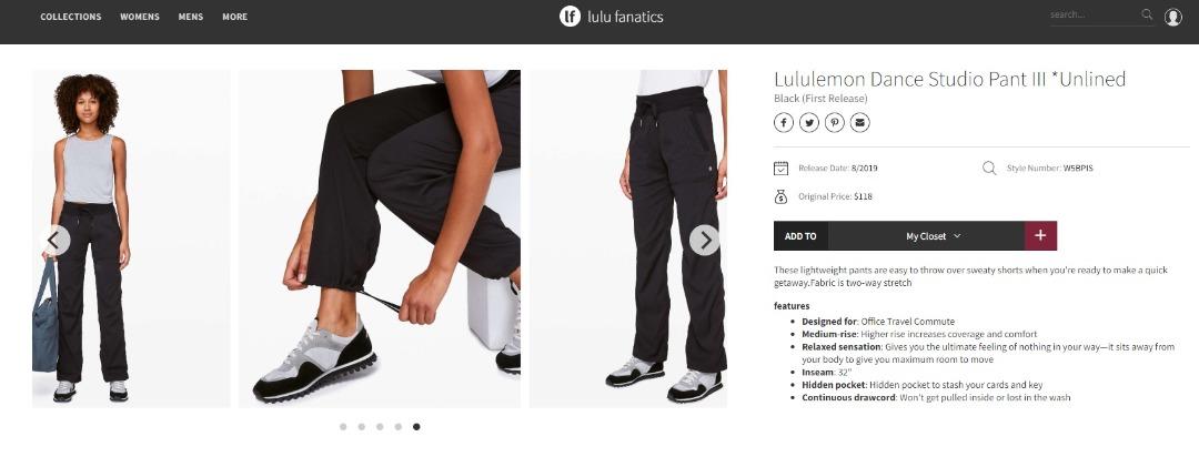 Lululemon Dance Studio Pant III *Unlined Black 1223, Fesyen Wanita