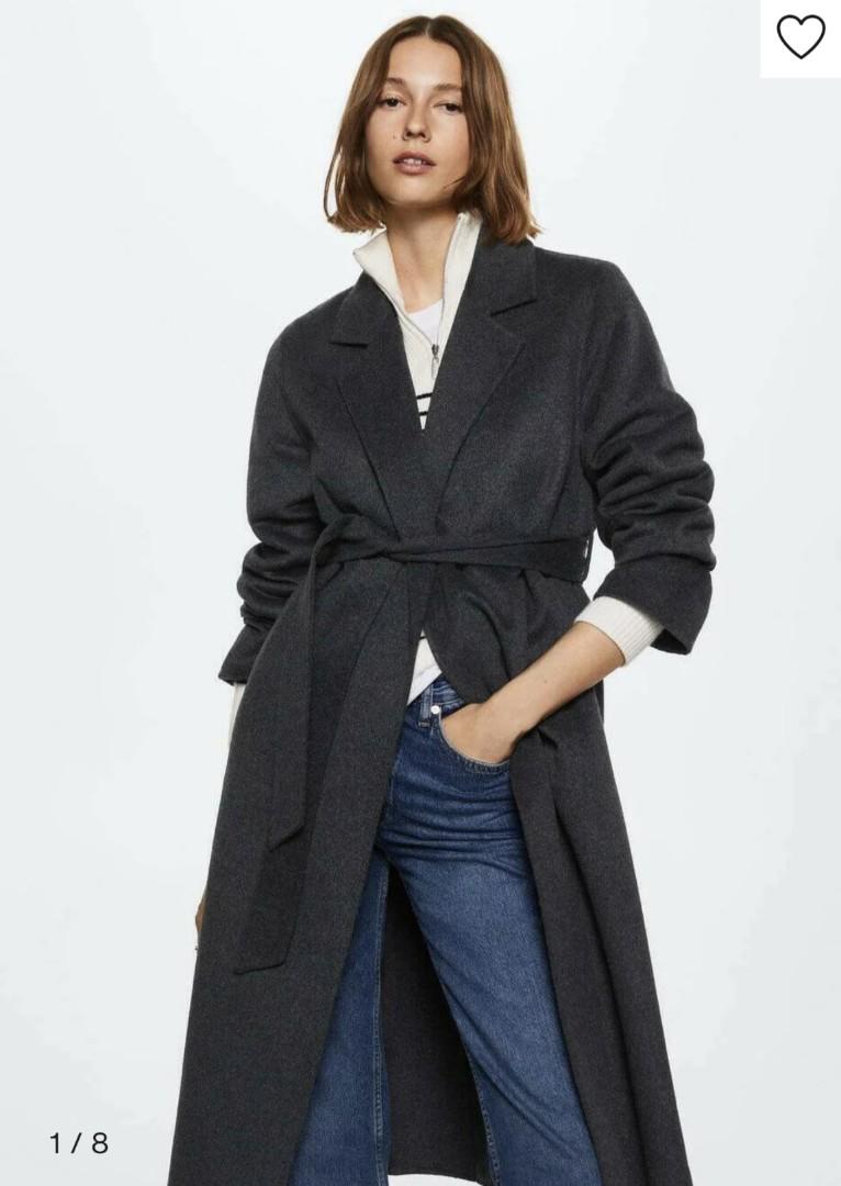 Mango grey belted hot sale coat