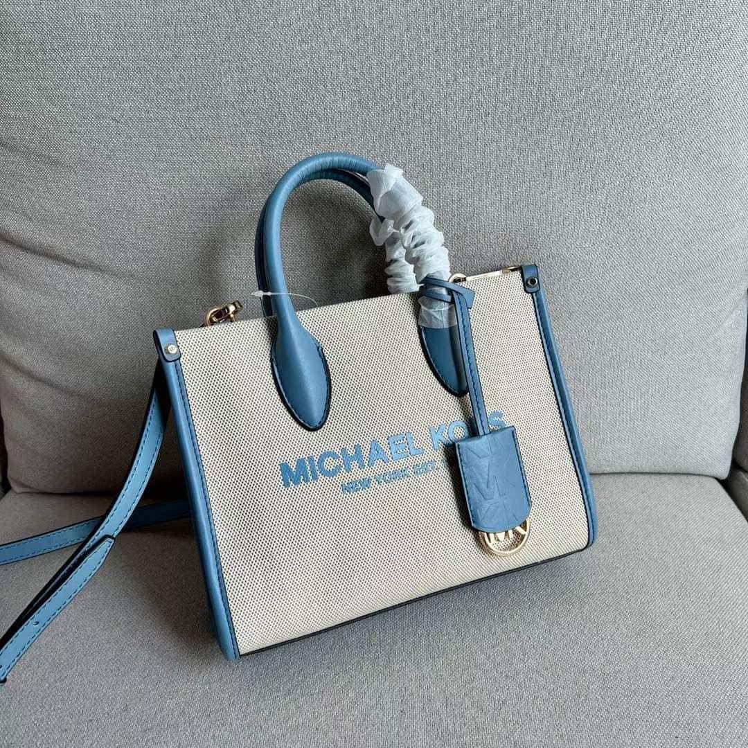 Michael Kors Mirella Small Shopper Top Zip Crossbody Bag Chambray Blue MK 