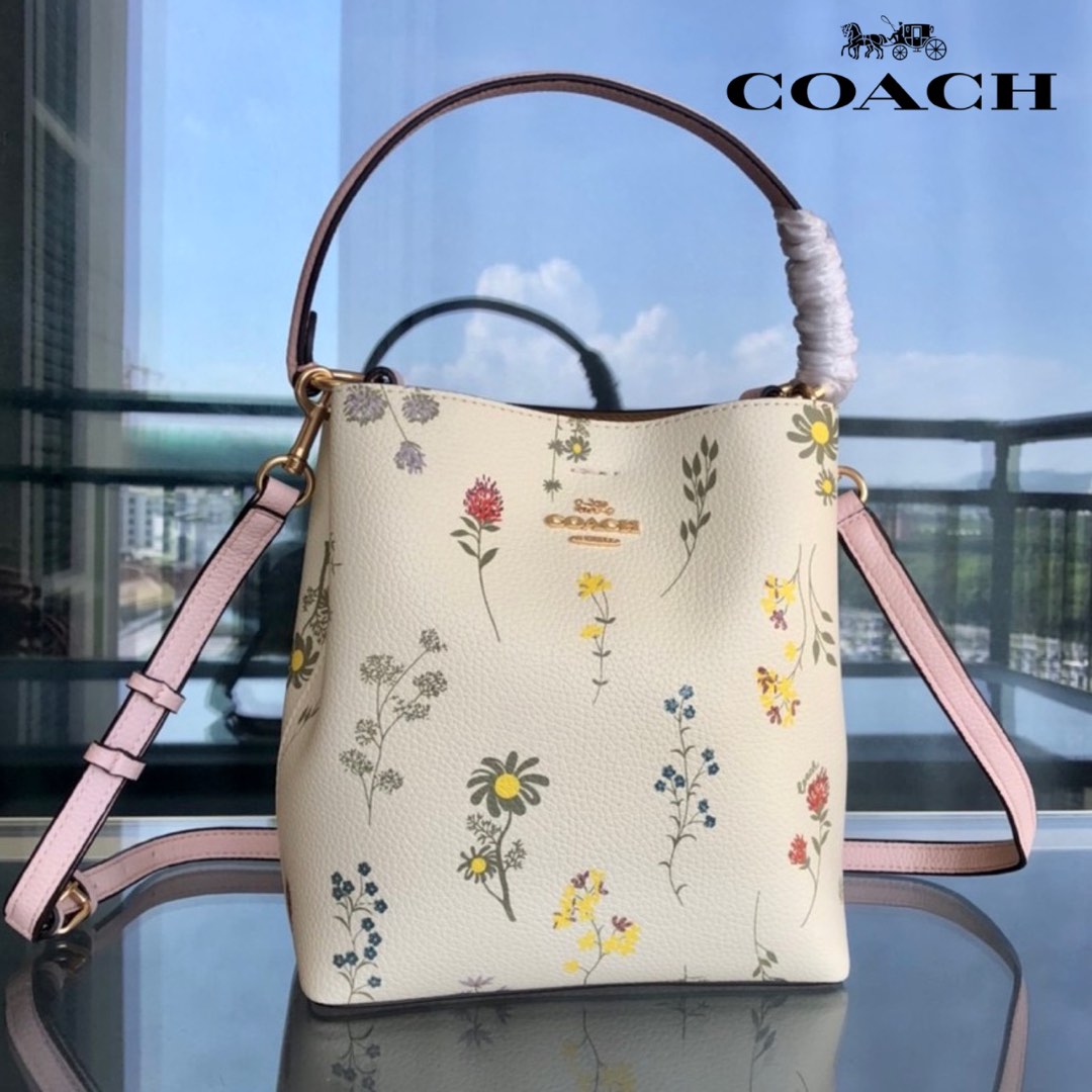 New Coach Original 3598 Small Town Bucket Bag Women Crossbody Bag with Dandelion Floral Print Full Set of Coach Package