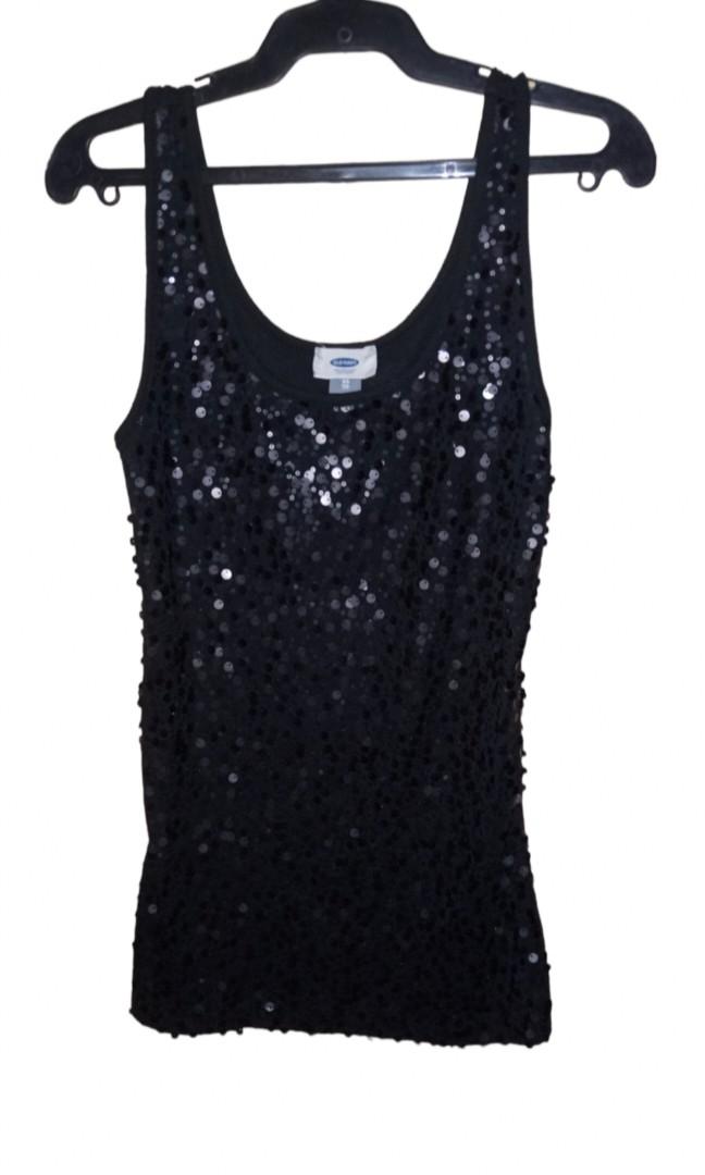 Original Old Navy Black Sequined Tank Top, Women's Fashion, Tops,  Sleeveless on Carousell