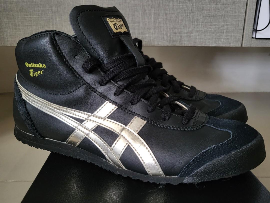 Asics tigers black and gold high tops sales