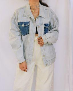 Oversized Light Patched Pockets Denim Jacket.