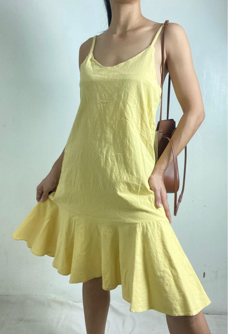 Pale yellow linen blend dress, Women's Fashion, Dresses & Sets, Dresses — free download