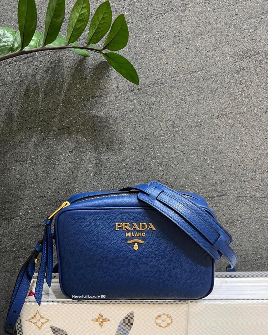 Prada Royal Blue Vitello Phenix Leather Shoulder Camera Bag 1BH103