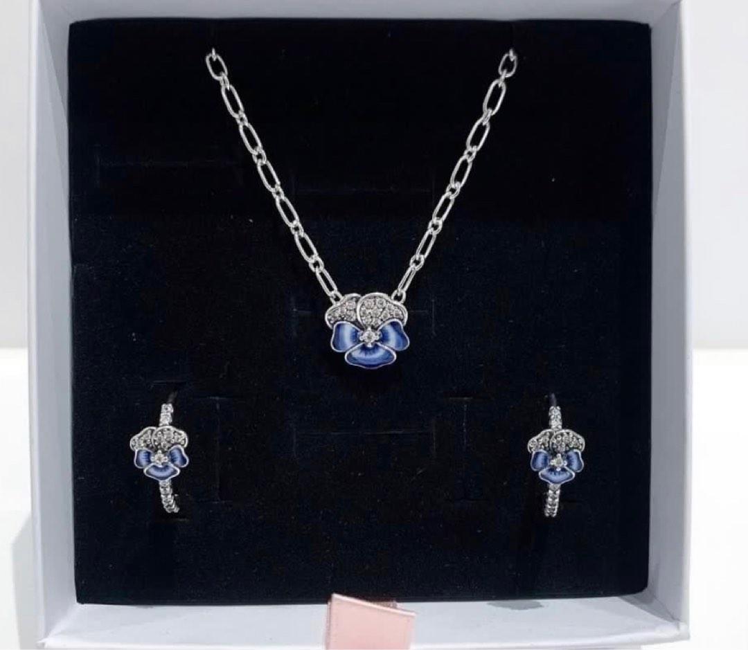 Pandora Blue Pansy Flower Pendant Necklace - Closeup - YouTube