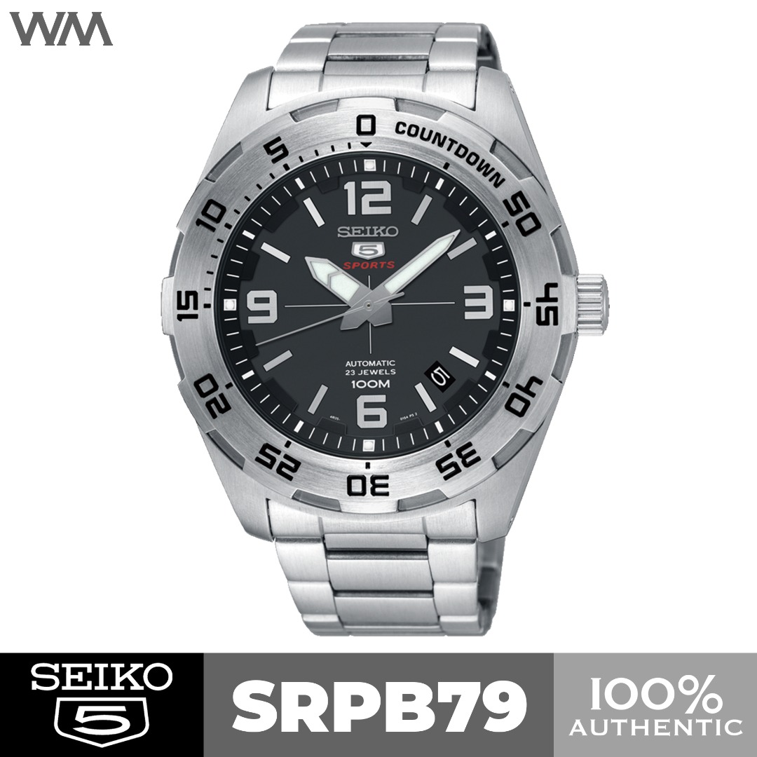 Seiko 5 Sports Countdown Black Dial Stainless Steel Automatic Watch