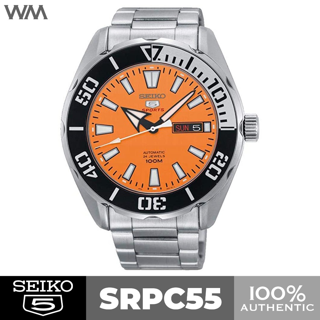 Seiko 5 Sports Orange Dial Stainless Steel 100M Automatic Watch SRPC55 SRPC55K1 Luxury Watches on Carousell