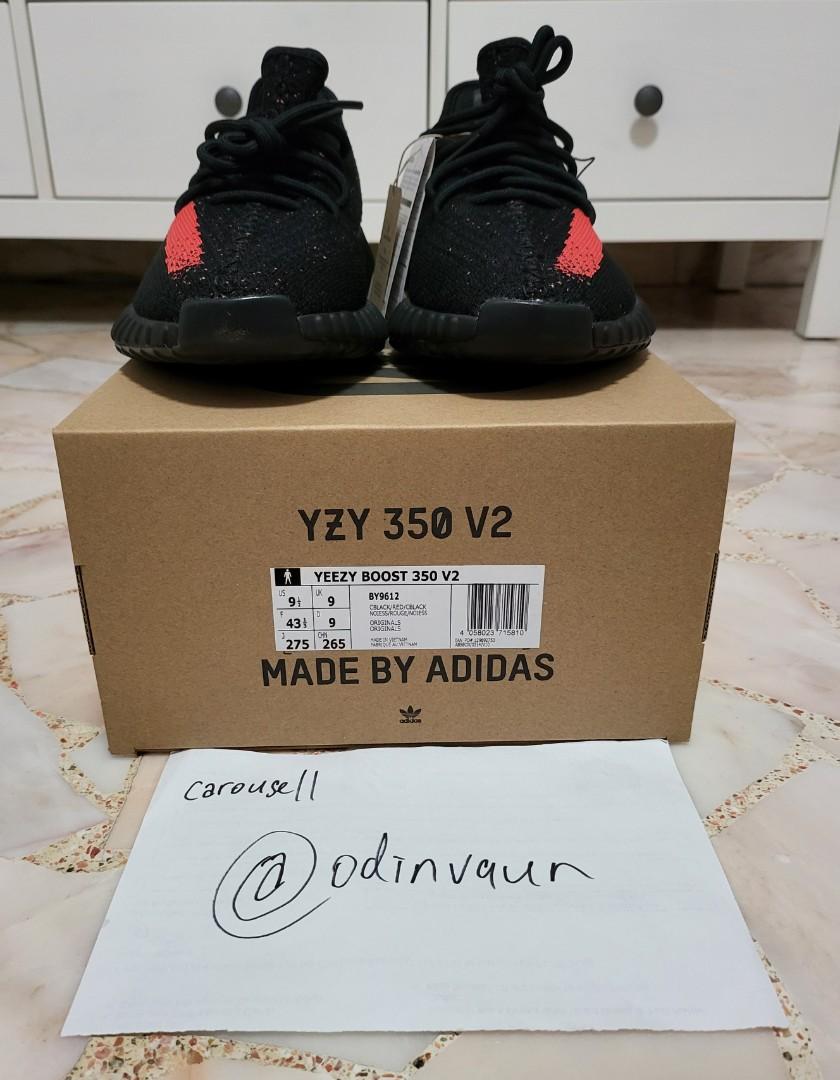 2022 PAIR] Yeezy Boost 350 V2 Core Black Red/Red Stripe (US9.5/UK9), Men's  Fashion, Footwear, Sneakers on Carousell