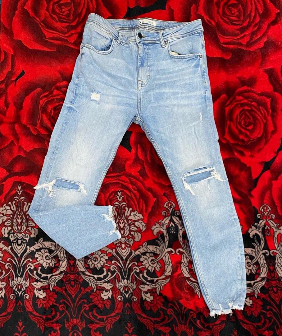 Zara Man Ripped Jeans, Fesyen Pria, Pakaian , Bawahan di Carousell