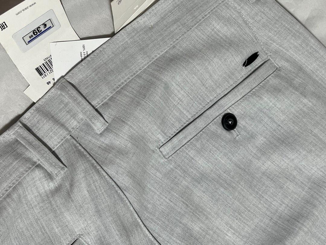 Zara Melange Grey Textured Cropped Suit Trousers