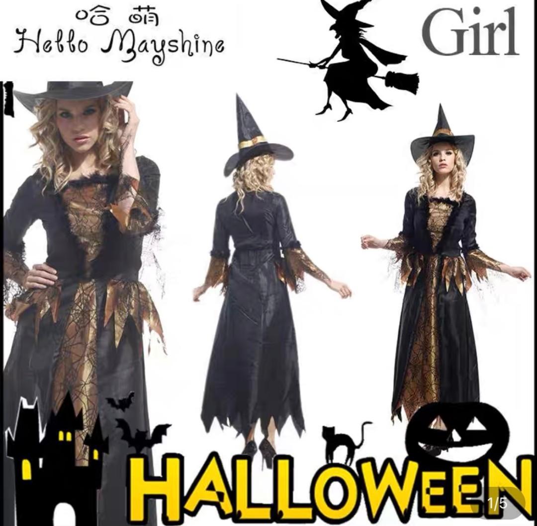 Halloween 萬聖節cosplay服裝魔女女巫女裝長裙裙 帽 女裝 連身裙 套裝 連身裙 Carousell