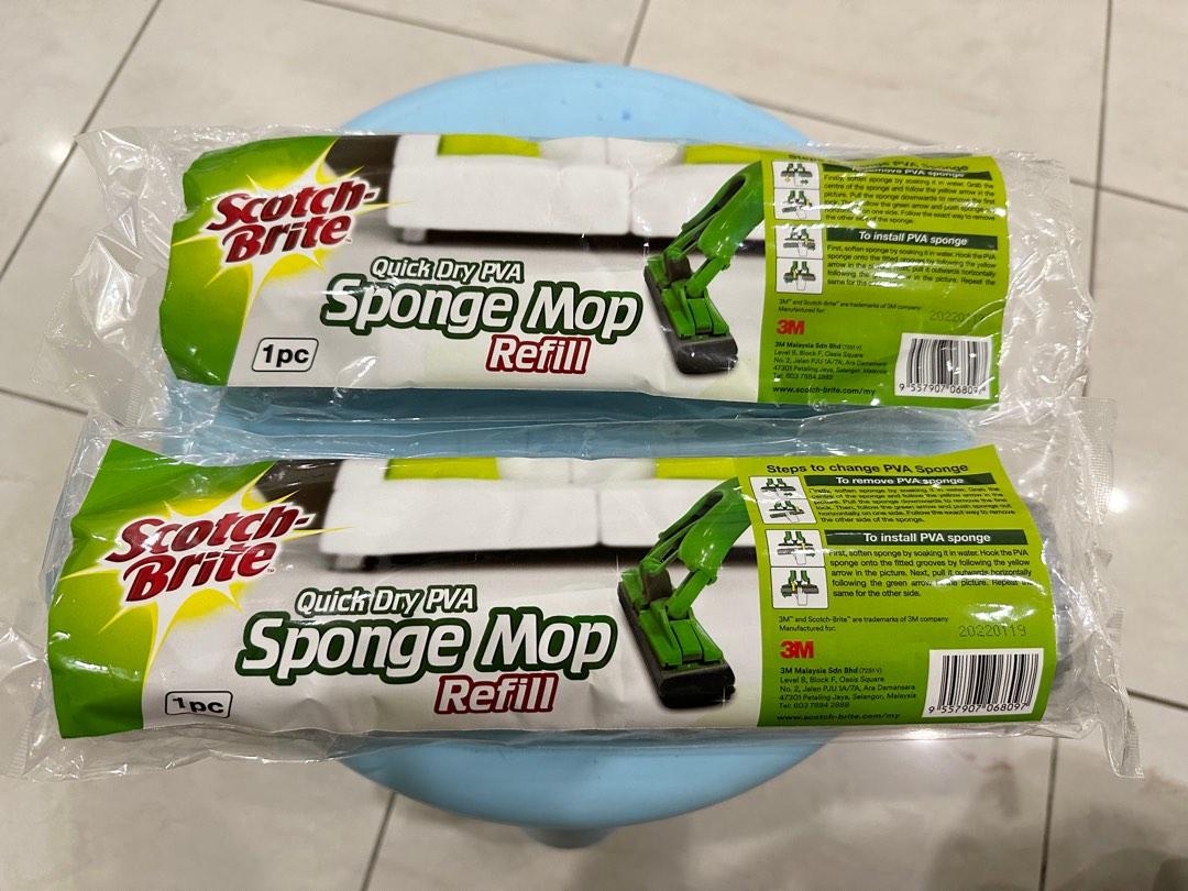 3M Scotch Brite Quick Dry PVA Sponge Mop Refill x2, Furniture & Home