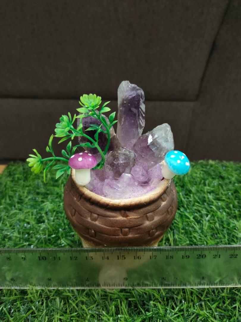 天然紫水晶摆设花草山岭装饰，提智慧平安招财（水晶，玉，菩萨，玉髓，龙，凤凰，雕刻，貔貅，琉璃，风水，葫芦，聚宝盆，翡翠，龙龟，关公） amethyst  flower muchroom（crystal，jade，buddha，dragon，phoenix，cave，liuli，liu li，  fengshui，fortune, hulu ...