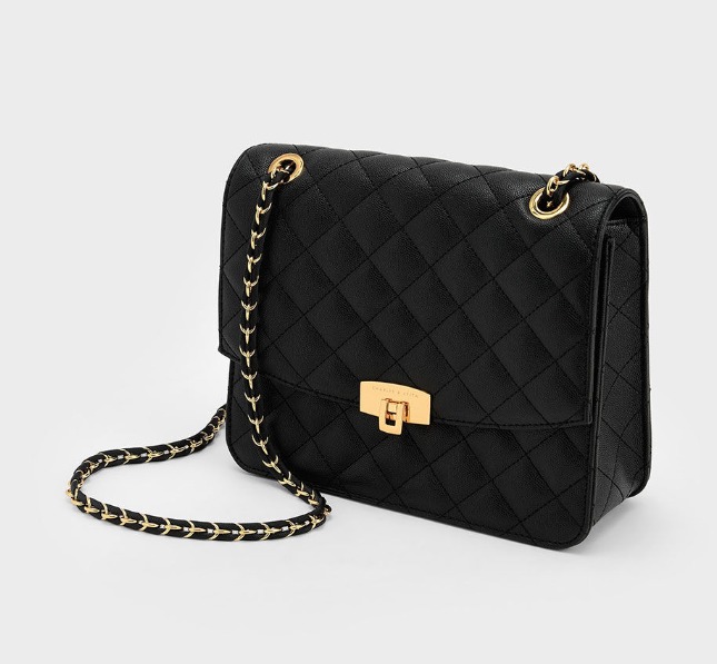 Authentic Charles & Keith, Brand New, Quilted PushLock Clutch Bag