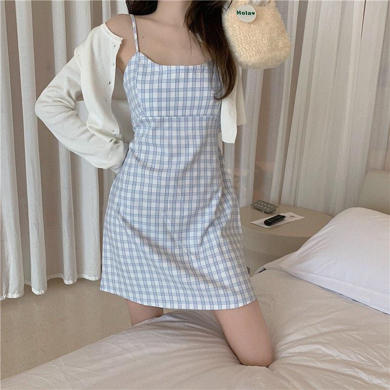 White and sale blue gingham dress