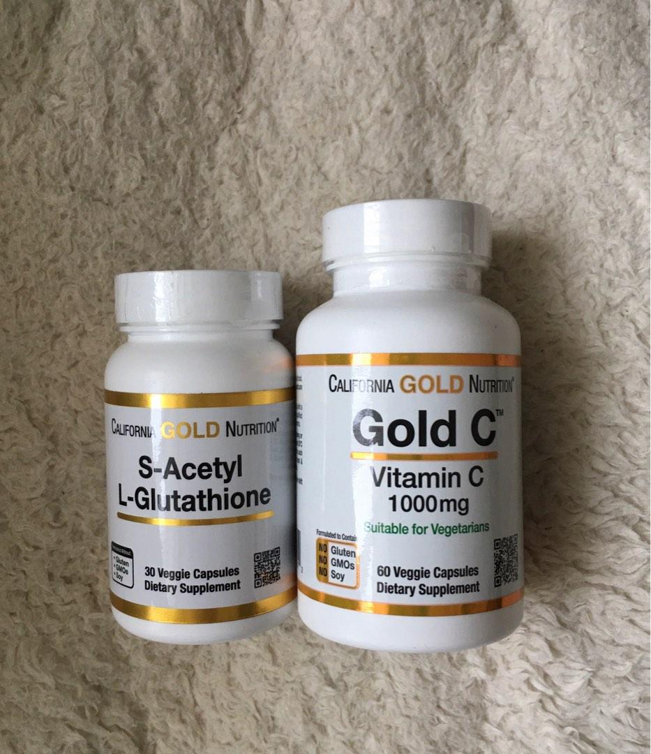 california gold nutrition s acetyl l glutathione California Gold Nutrition S-Acetyl L-Glutathione 100 mg 30 capsules + Gold  C vitamin C1000 60 caps Skin lightening supplements, 健康及營養食用品, 健康補充品,  健康補充品- 維他命及補充品-