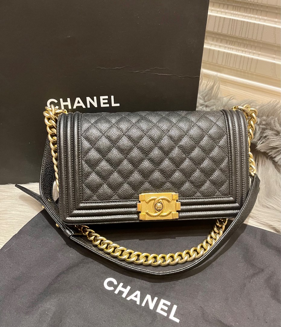 Grained Shiny Calfskin Gold-tone Metal Black, BOY CHANEL Handbag ...