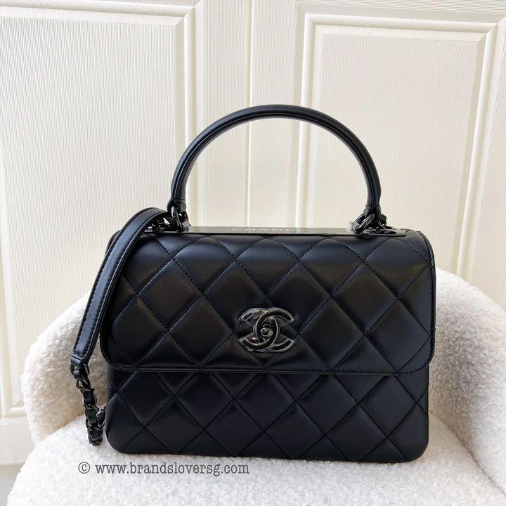 Chanel Small Top Handle Trendy CC Flap Bag in So Black Lambskin
