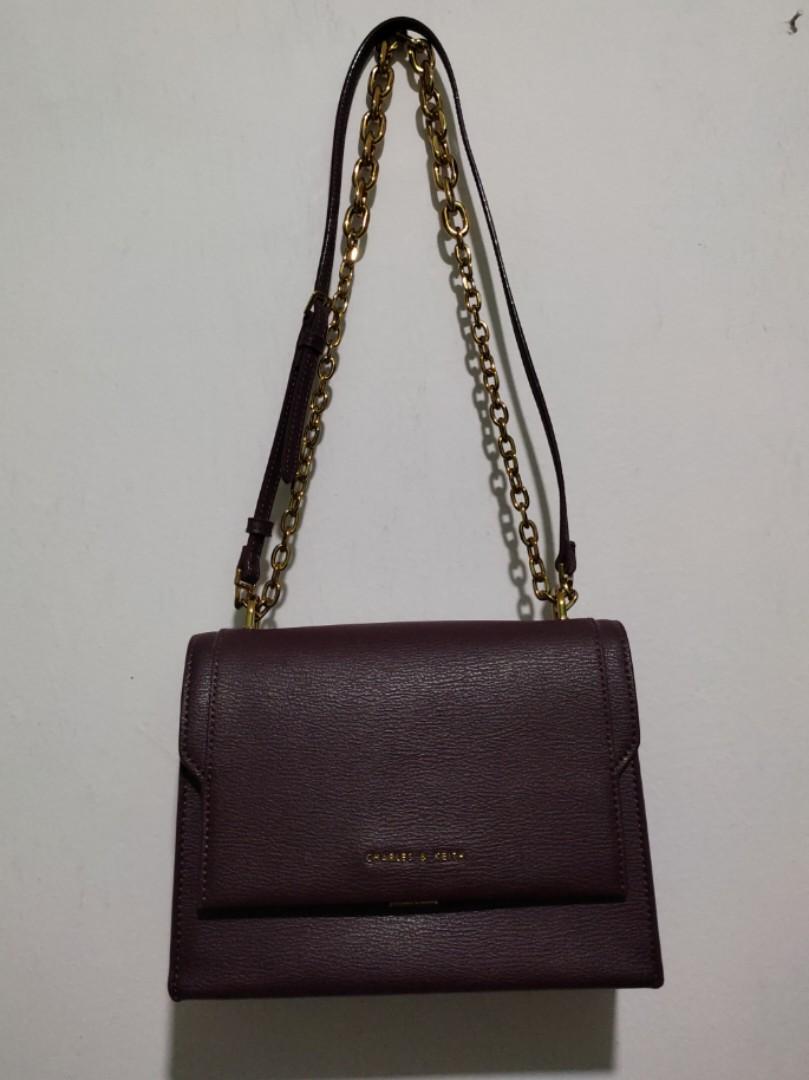 Charles keith chain link embossed crossbody in purple