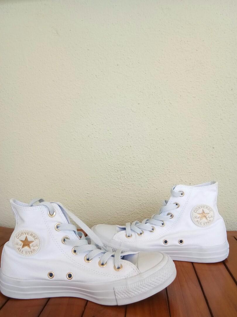 Converse white & gold chuck taylor all star craft ox trainers on sale