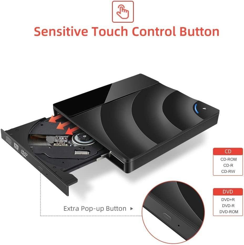 FLYLAND External CD DVD Drive, USB 3.0 & Type C Adapter CD DVD RW ...