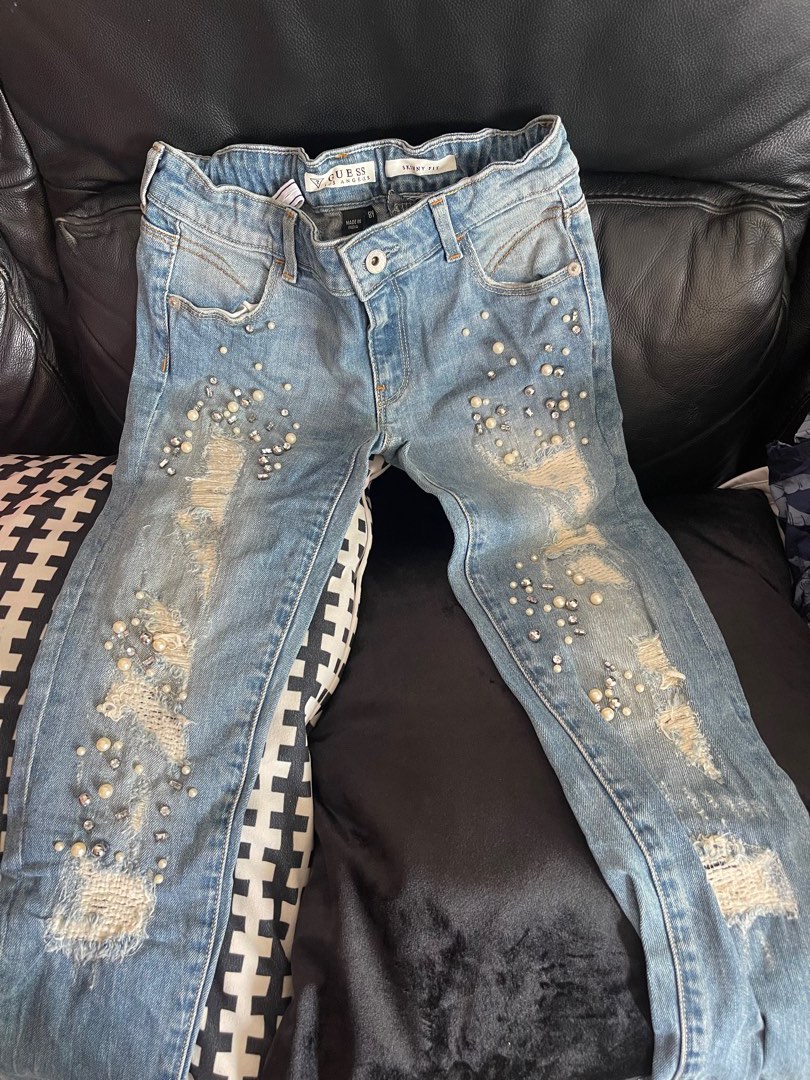 Guess girls long Jeans skinny fit with crystal embellishments 8Y